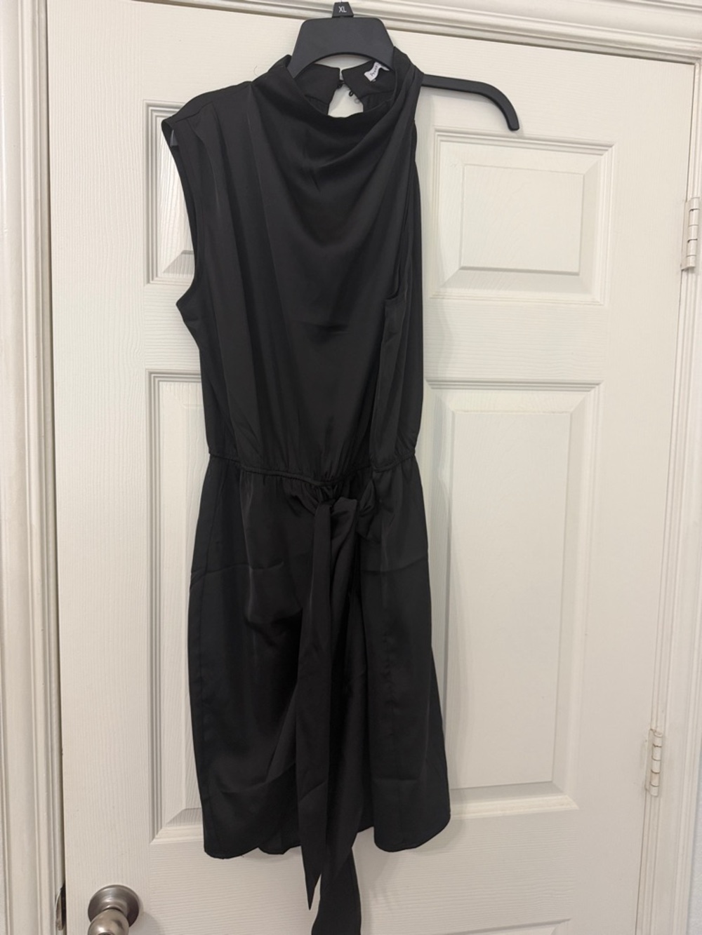 Sleeveless Black Tie-Waist Mini Dress